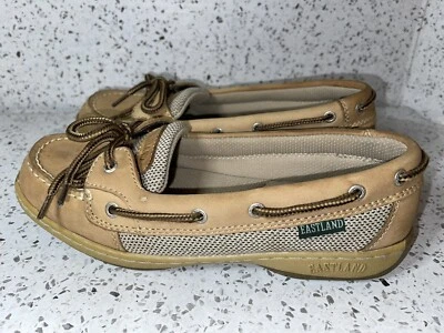 Mocassim feminino Eastland Sunrise couro barco malha tamanho 8M bronzeado - Imagem 1 de 4