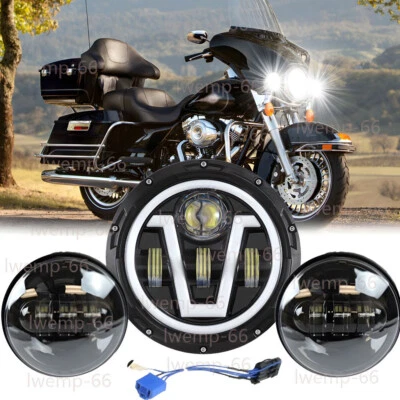 7" LED Headlight + Fog Passing Light For Harley Davidson Road King Electra Glide - Image 1 of 4