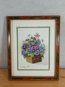 Vtg Framed Double Matted Flowers Purple Pansies Lu Fuller Numbered Print Signed - Picture 1 of 4