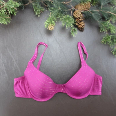 Maidenform 胸罩尺寸 34B 粉红色衬垫钢圈可调扣背 — 第 1/4 张图片