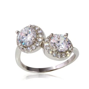 ANILLO CENTRAL DOBLE US FOREVER DIAMANTES SIMULADOS/PLATA ESTERLINA 925 TALLA 5 - 9 - Imagen 1 de 2