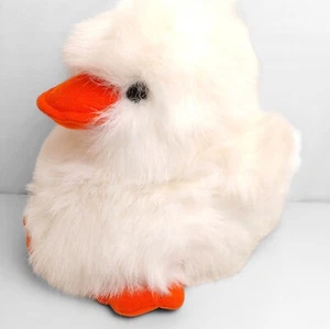 Vintage Chosun weiße Ente Plüschtier orange Bill langes Fell unscharf 10 Zoll sitzendes Stofftier - Bild 1 von 14