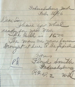 Federalsburg Maryland Vintage Briefkopf Floyd Smith Letter Bill Rechnung 1946 - Bild 1 von 2