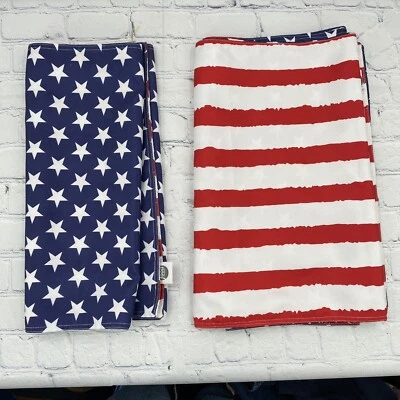 Food Network 2 pc White Red Blue Patriotic Stripe Stars Reversible Table Runners - Image 1 of 4