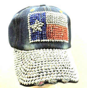 Ladies Texas State Flag Blinged Ball Cap Denim One Size Adjustable Strap New - Picture 1 of 5