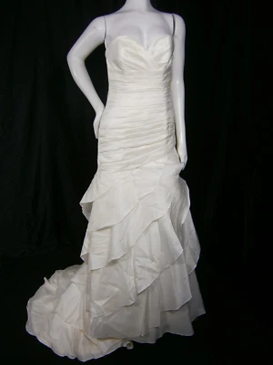 Свадебное платье Wtoo Bridals от Watters 6 атласное с рюшами драпированное без бретелек новое с ценниками - Изображение 1 из 4