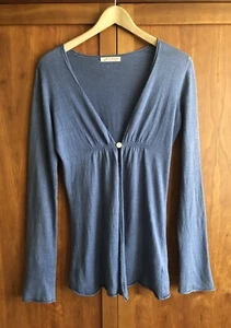 So Marilyn Moore Womens Fine Knit Pure Linen Light Cardigan Size 8 Blue 1 Button - Picture 1 of 15