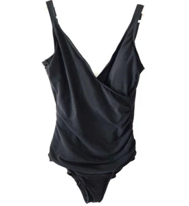 Miraclesuit One Piece Swimsuit Size 12 Black V Neck Slimming Soft Cups Clean! - Picture 1 of 15