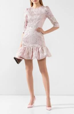 Nuevo con etiquetas Vestido Dolce&Gabbana Rosa Brillante Brocado Jacquard Manga Corta 44/US 8 Foto 1 de 4