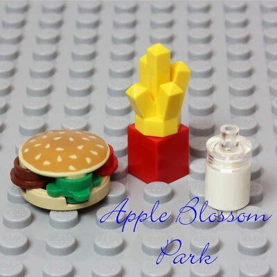 NEW Lego Minifig FAST FOOD BURGER MEAL w/Fries Drink Cup Sesame Seed Hamburger - Image 1 of 3