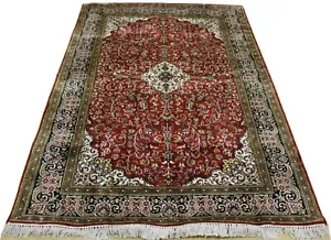 Red Oriental Persian Kashmir Handmade Knotted Silk Rug Carpet, Floor Room Decor - Picture 1 of 12