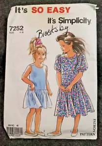 Simplicity 7252 Childrens' Girls' Drop Waist Dress Sizes 4,5,6,7,8 Easy (C4B3) - Picture 1 of 7
