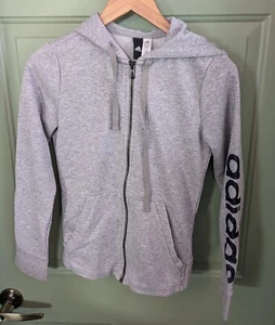 Adidas Youth XS Gray Tie Hoodie Zip Sweatshirt 2 Pockets - Picture 1 of 8