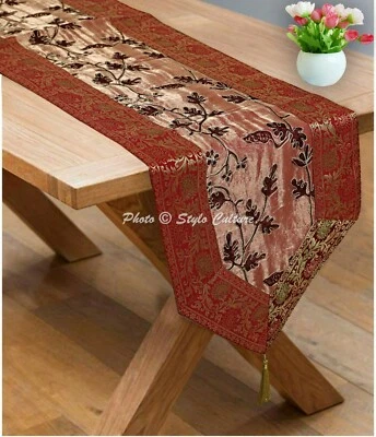 Table Runner Cover Silk Brocade Wedding Indian Decoration Bedding Flags - Image 1 of 4