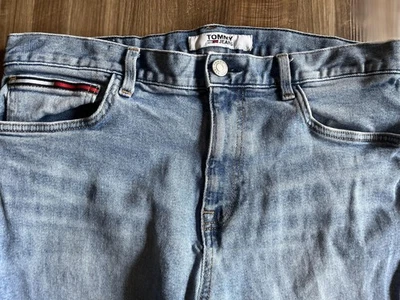 Tommy Jeans Slim Fit Jeans Mens 36x30 Light Blue Distressed Denim Pants - Image 1 of 4