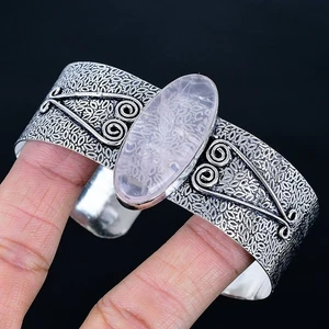 Rose Quartz 925 Silver Plated Bracelet/Bangle Adjustable - Picture 1 of 3