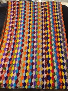 Homemade Vintage Afghan Rainbow Lap Blanket 22 X 70 Boho - Picture 1 of 7