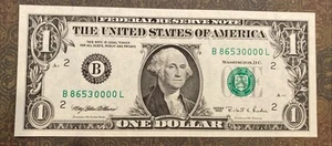 Fancy Quad Ending 0000 Uncirculated $1 B 86530000 L Series 1995 - Picture 1 of 3