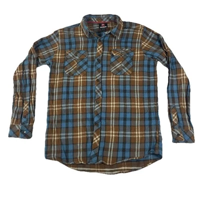 Quicksilver Long Sleeve Button Up Flannel Shirt Plaid Surf Skate Mens L Blue - Image 1 of 4