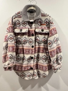 Simply Southern Damen Sherpa Fleece Tribal Print Jacke Shacket Knopf Medium - Bild 1 von 7