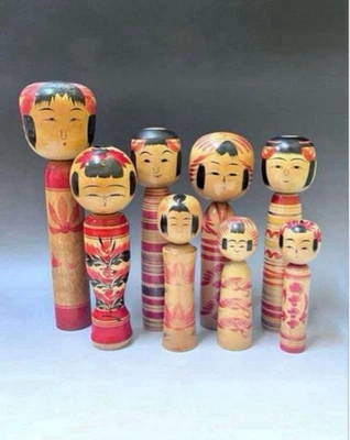 Figura muñeca de madera japonesa KOKESHI pintada a mano 8 tipo 11,8 - 5,9 pulgadas Foto 1 de 4