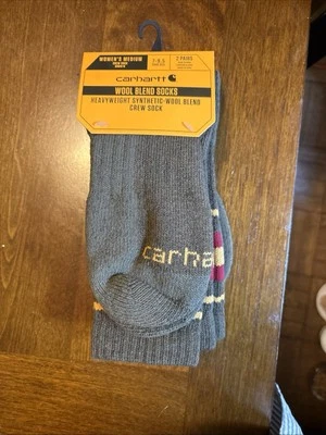 Carhartt 女式重型羊毛混纺船员袜 M 码 (7- 9.5) 2 对苔藓 — 第 1/4 张图片