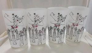 Vnt 4 Frosted Drinking Glasses Oil Field Derrick And Santa Claus With Wreaths - Picture 1 of 11