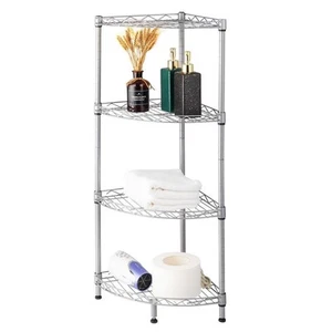 4 Tiers Corner Shelf Metal Storage Standing Rack Adjustable Metal Free Standing - Picture 1 of 10