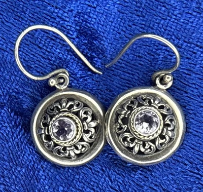 Pendientes colgantes de plata de ley 925/18k con marca recortada enjaulada púrpura circonita cúbica Foto 1 de 4