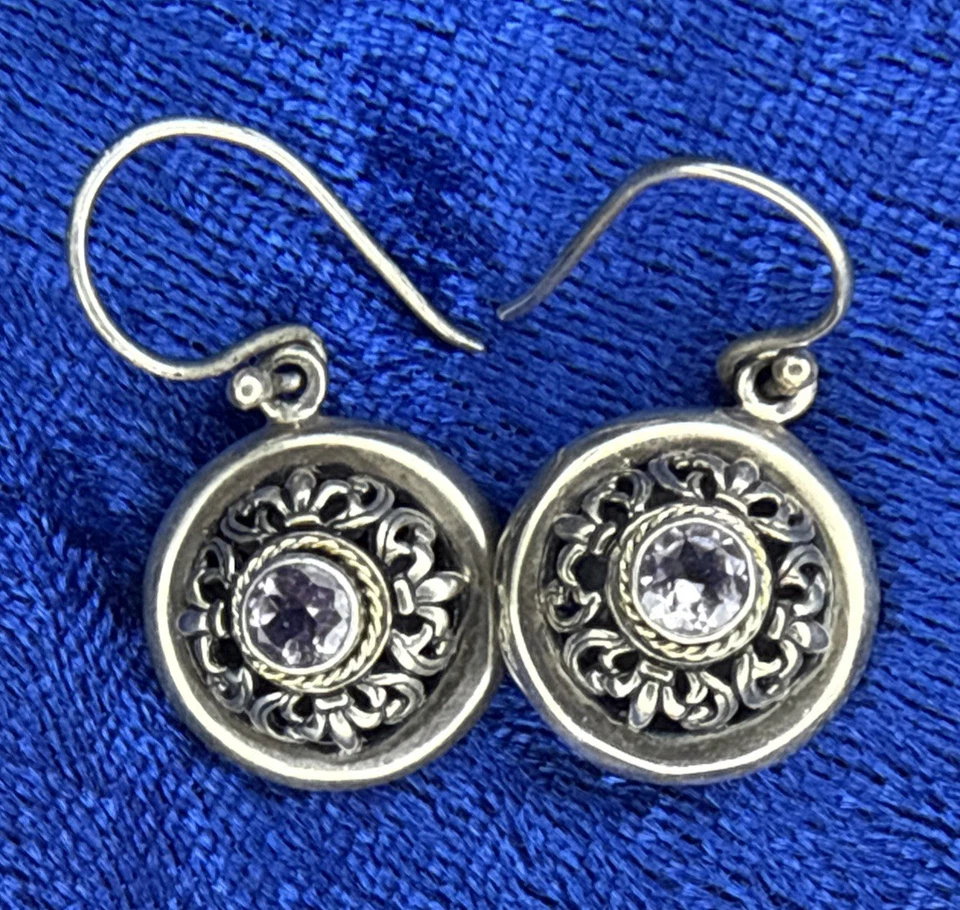 Pendientes colgantes de plata de ley 925/18k con marca recortada enjaulada púrpura circonita cúbica Foto 1 de 4