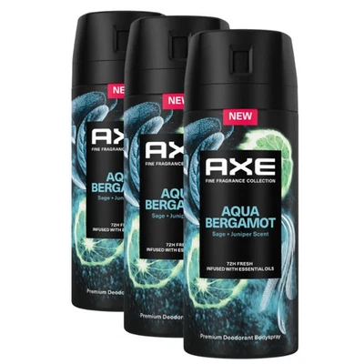 AXE Premium Body Spray Aqua Bergamot 150ml x3 No Aluminium Salts Authentic - image 1 of 3