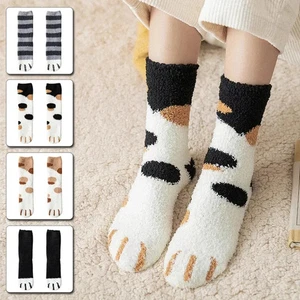 Damen Socken Winter Warm Plüsch Weich Katze Pfote Cartoon Lustig Niedlich Wolle - Bild 1 von 12