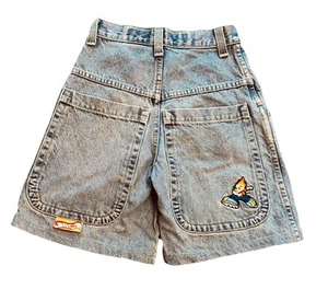 Vintage 1990’s JNCO Skateboard Embroidered Flamehead 🔥 Denim Shorts Youth Sz. 8 - Picture 1 of 11