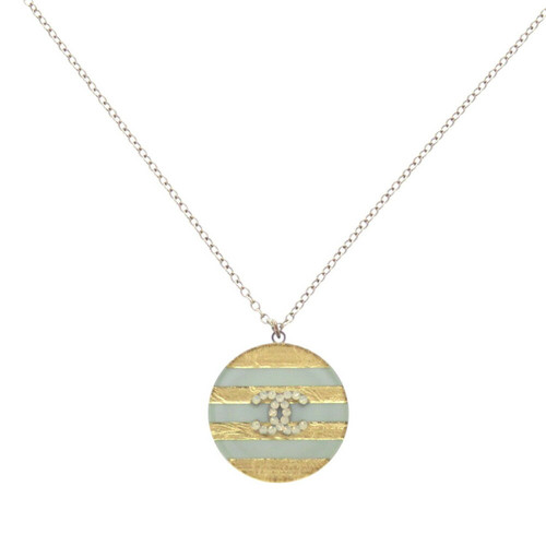 Collana CHANEL Marca Coco Metallo Resina Oro Catena Azzurro Lunghezza 60 cm