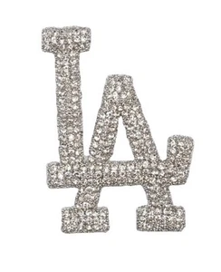 Los Angeles Dodgers Rhinestone Patch 2.5” X 1.5” 3D Crystal Heat Transfer Silver - Picture 1 of 3
