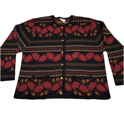 Cárdigan suéter vintage cristal Kobe para mujer XL hojas botones dorados otoño Foto 1 de 4