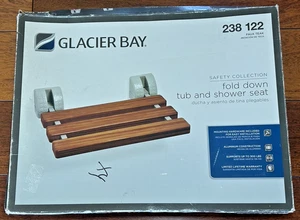 NEW GLACIER BAY FOLD DOWN TUB & SHOWER SEAT-FAUX TEAK - Picture 1 of 11