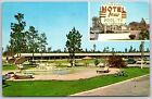 Postcard Georgia Motel Jesup Poolside Dual View Sign Inset Wayne County 1962