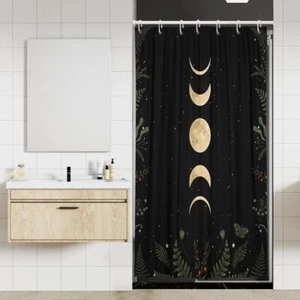 Moon Phase Stall Shower Curtain 36x72" Celestial Leaves Goth Witchy with Hooks - Picture 1 of 6