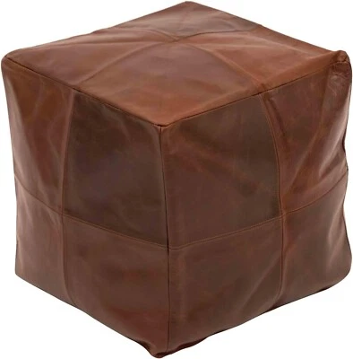 Square Leather Pouf Moroccan Pouf - Genuine Goatskin Leather - Room Decor -Hasso - Image 1 of 4