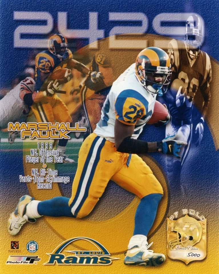 Marshall Faulk 1999 NFL Jugador Ofensivo del Año Limitado a 5000 Rams Foto 8x10 Foto 1 de 1