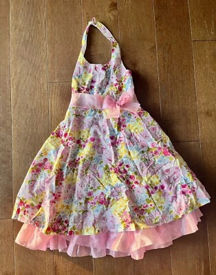 Vestido de Páscoa Jessica Ann tamanho 6x - Rosa, azul, amarelo flores e tule - Imagem 1 de 2