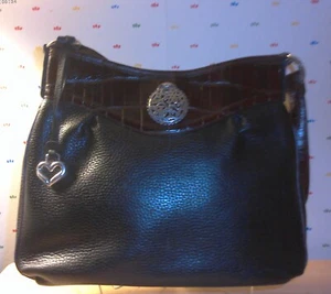 BRIGHTON Schultertasche schwarz/braun genarbtes Leder Serie D68355 - Bild 1 von 6