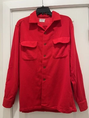 Vintage 1950s McGregor Red Wool Camp Shirt Medium Bromley Button Up  15 / 15.5 - Image 1 of 4