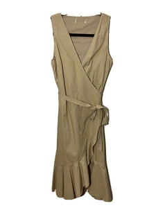 Aritzia Babaton Wickelkleid Baumwolle gewebt ärmellos Rüschen khaki hellbraun Gr. Small - Bild 1 von 8