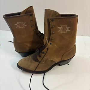 Vintage Abilene South Western Packer Boots Kiltie Leather Booties Shoes Sz 7.5 - Picture 1 of 6