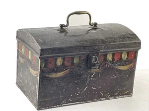 Antike Tole bemalte Dose Dokumentendose 9,25 x 5,75 - Bild 1 von 12