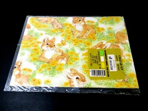 VTG Bunny Rabbit Daisies Flat Fold Gift Wrap Wrapping Paper 8.33 Sq Ft - Picture 1 of 6