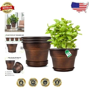 Eco-Friendly 11 Inch Resin Planter Pots Set - 4 Decorative Containers with Trays - Picture 1 of 9