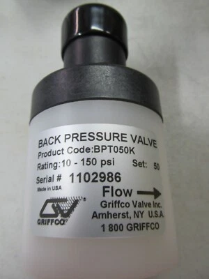 Griffco 1/2"fnpt Back Pressure Valve 10-150 psi (50psi Set) BPT050K, New Surplus - Image 1 of 4